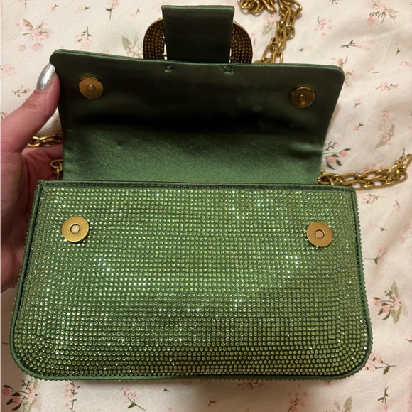 Green Crystal Rhinestone Embellished Crossbody Clutch Sparkly - Picture 8 of 11
